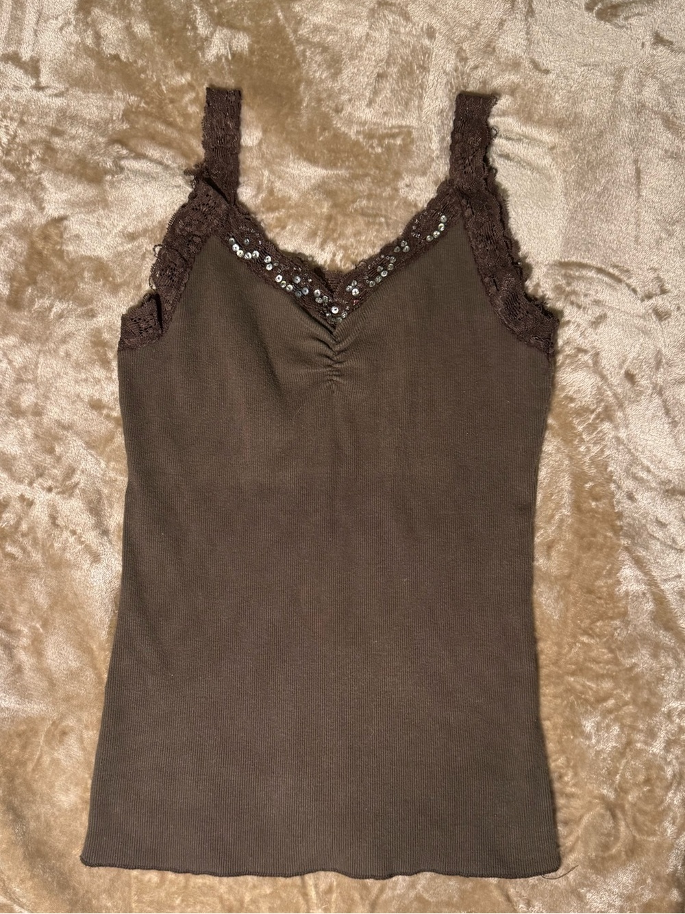 Energie Brown Lace-Trim Sequin Camisole